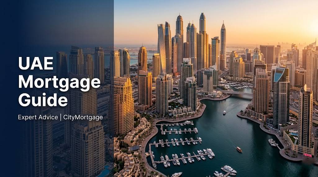 UAE mortgage guide 2026 — Dubai skyline with residential and commercial towers