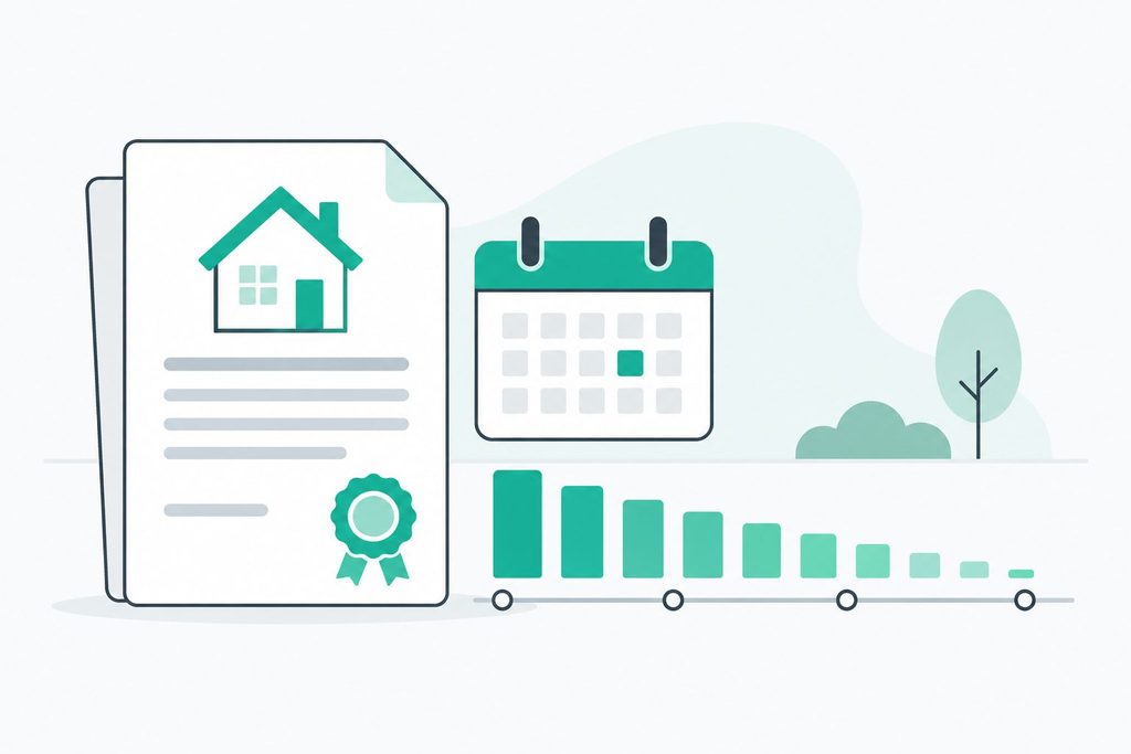 Illustration of a decision checklist comparing freehold and leasehold property